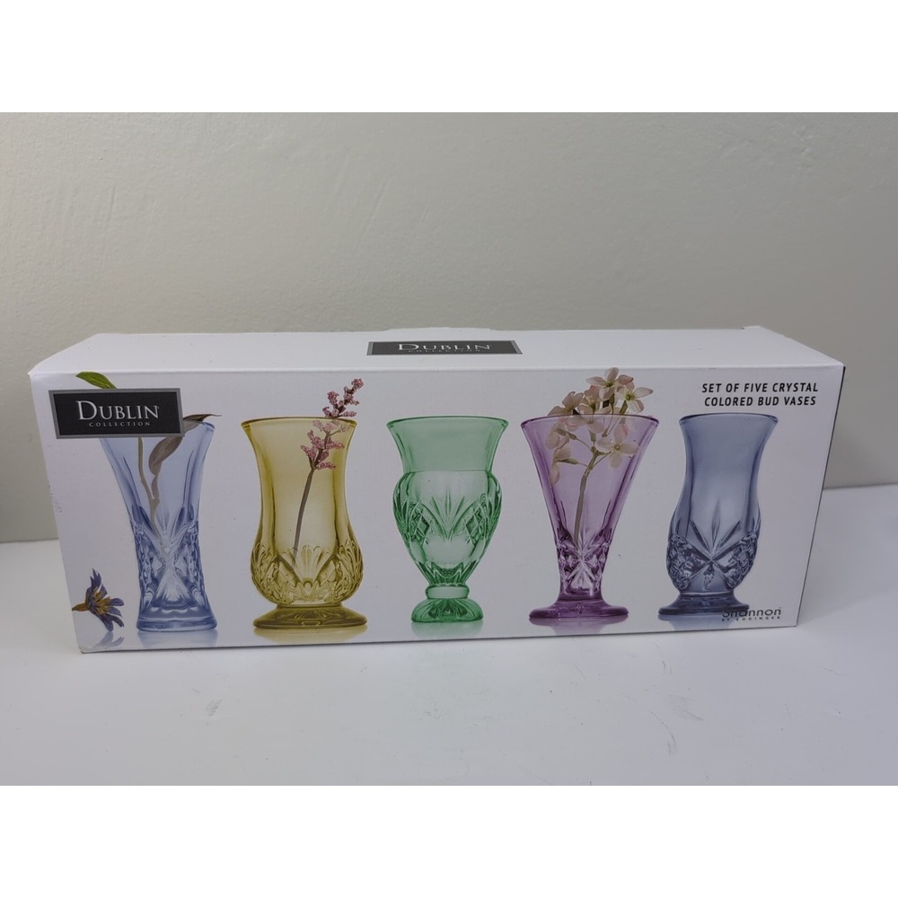 Shannon Dublin Collection Crystal 5-Piece Mini Bud Vase Set, NIB